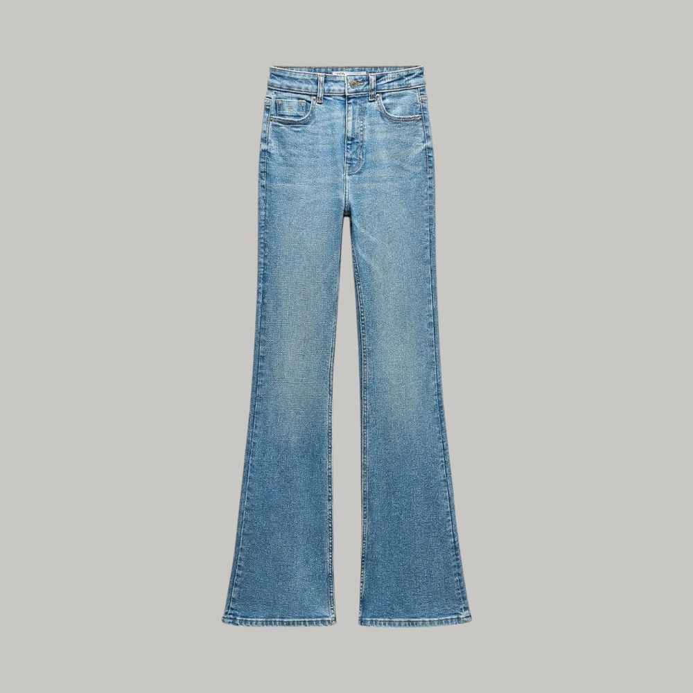 Zara Z1975 Mid-Blue Wash High-Waisted Flare Jeans